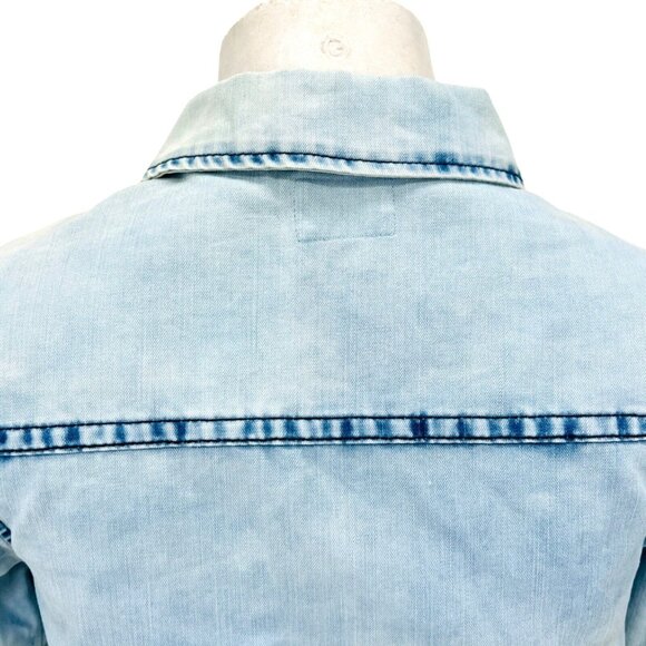 NEW HUDSON Girl Blue Crop Shirt Short Sleeve Raw Hem Snap Button Size Large - Picture 6 of 12